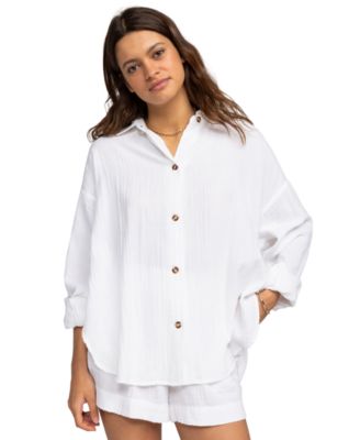 Roxy - Juniors' Oversized Button-Front Cotton Shirt