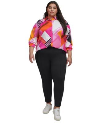 Plus Size Button Front Blouse Compression Pants