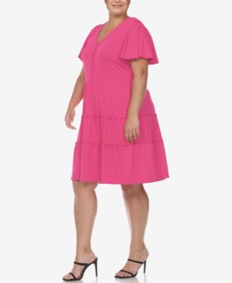 Plus Size Short Sleeve V-neck Tiered Midi Dress