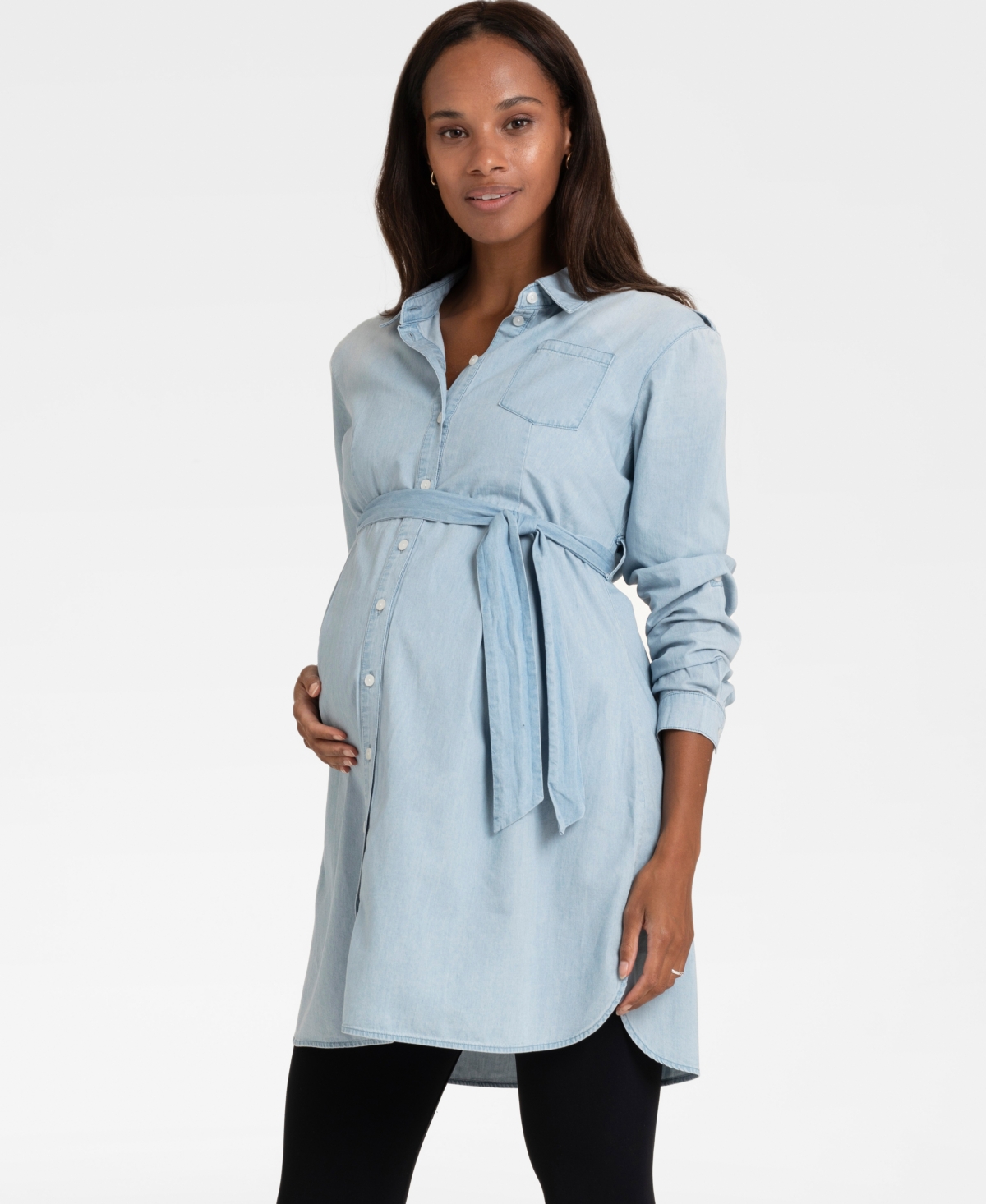 Seraphine Women's Cotton Chambray Belted Maternity Tunic In Denim