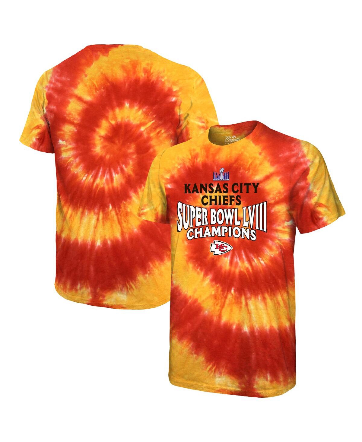 Shop Majestic Men's  Red Kansas City Chiefs Super Bowl Lviii Champions Soft Hand Tie-dye T-shirt