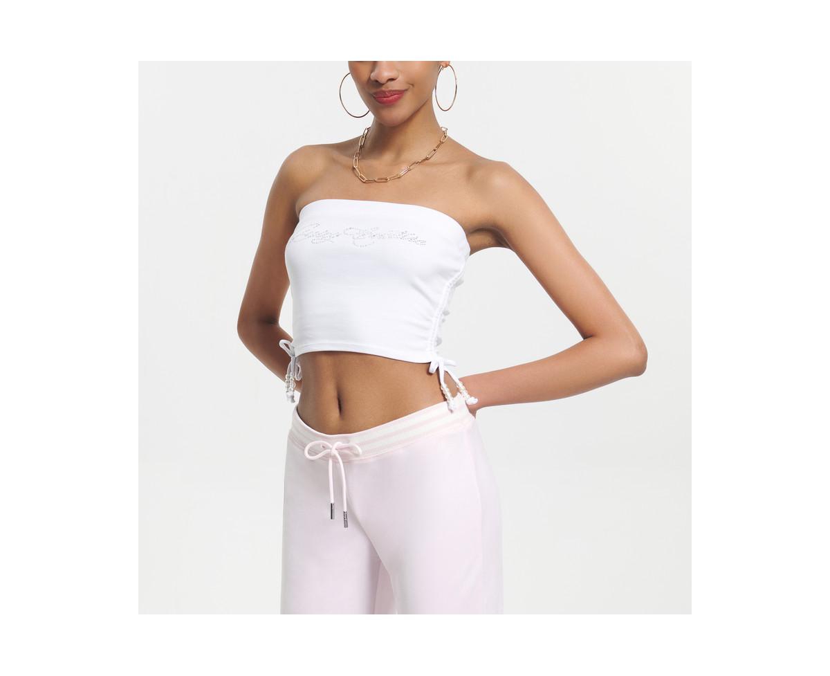 Rib Tube Top With Ties - White