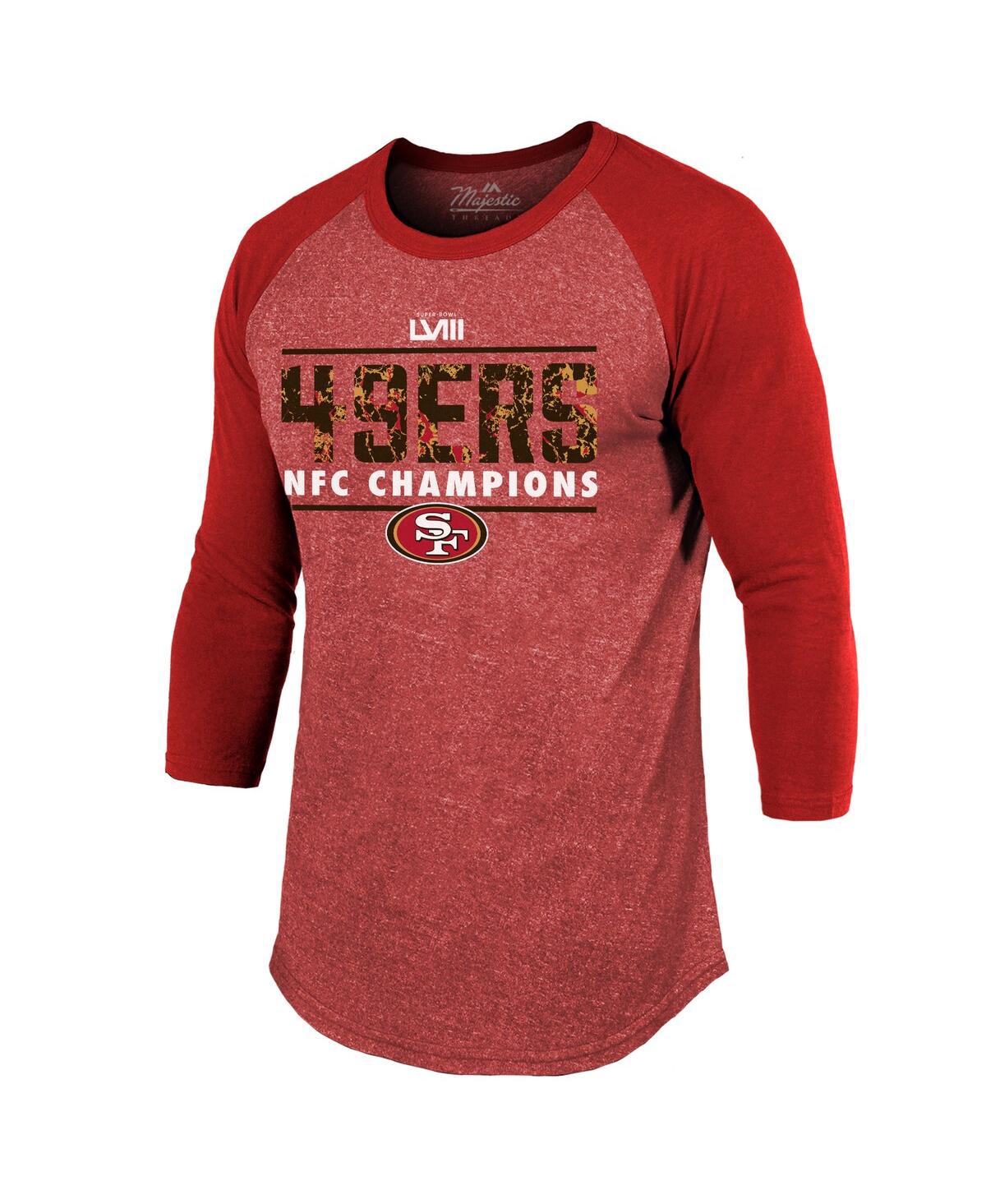 Men's Majestic ThreadsSan Francisco 49ers 2023 Nfc Champions Tri-Blend Raglan 3/4-Sleeve T-shirt - Scarlet