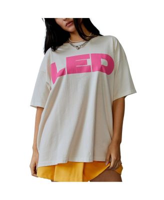 Women's White Led Zeppelin Block Letters Merch T-shirt