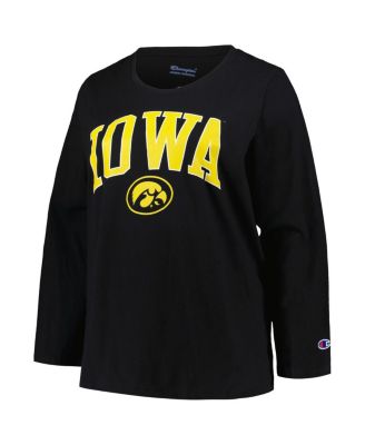 Women's Black Iowa Hawkeyes Plus Size Arch Over Logo Scoop Neck Long Sleeve T-shirt