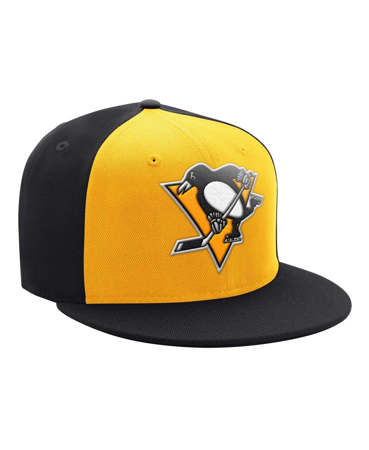 Men's Starter Gold, Black Pittsburgh Penguins Logo Two-Tone Snapback Hat - Gold, Black