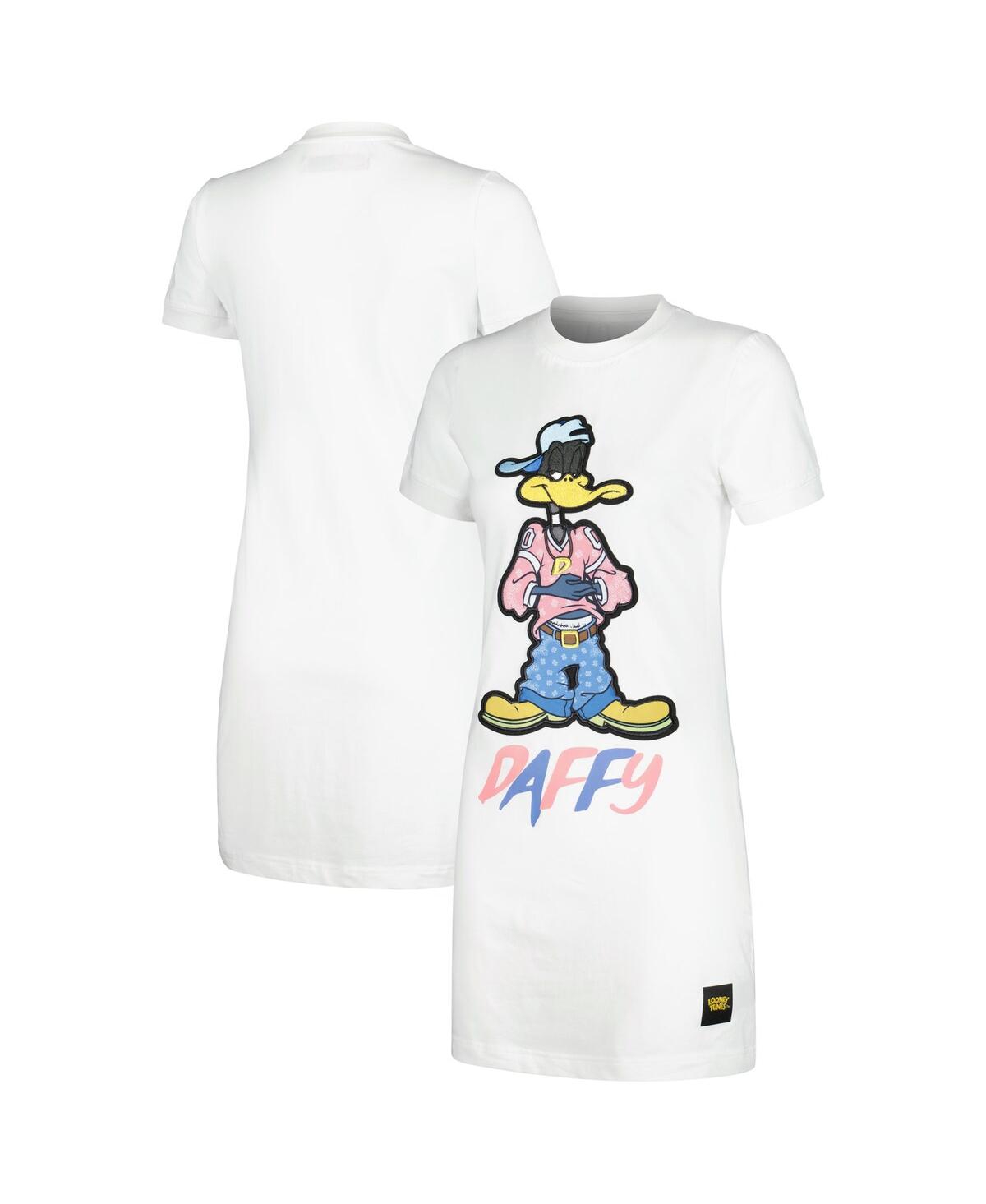 Women's Freeze Max Daffy Duck White Looney Tunes Jersey T-shirt Dress - White