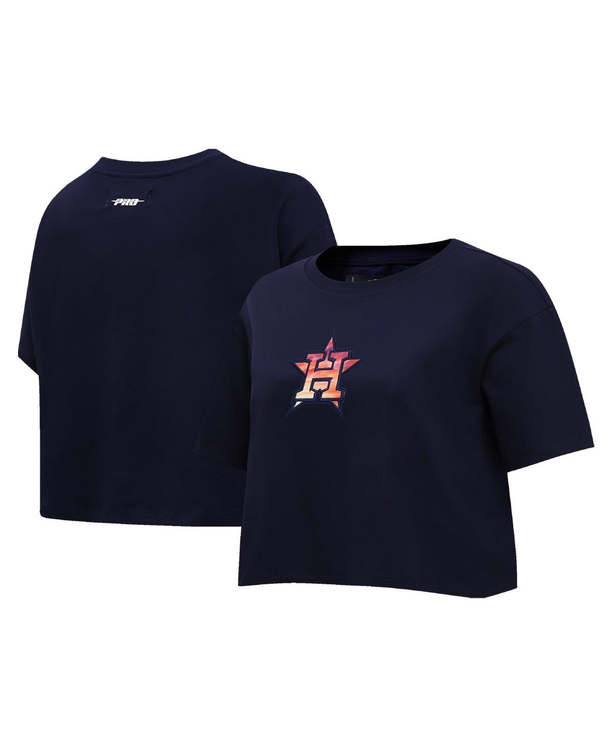 Women's Pro Standard Navy Houston Astros Painted Sky Boxy Cropped T-shirt - Navy