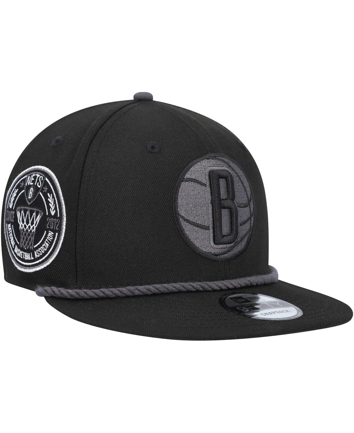Shop New Era Men's  Black Brooklyn Nets Back Laurels 9fifty Snapback Hat
