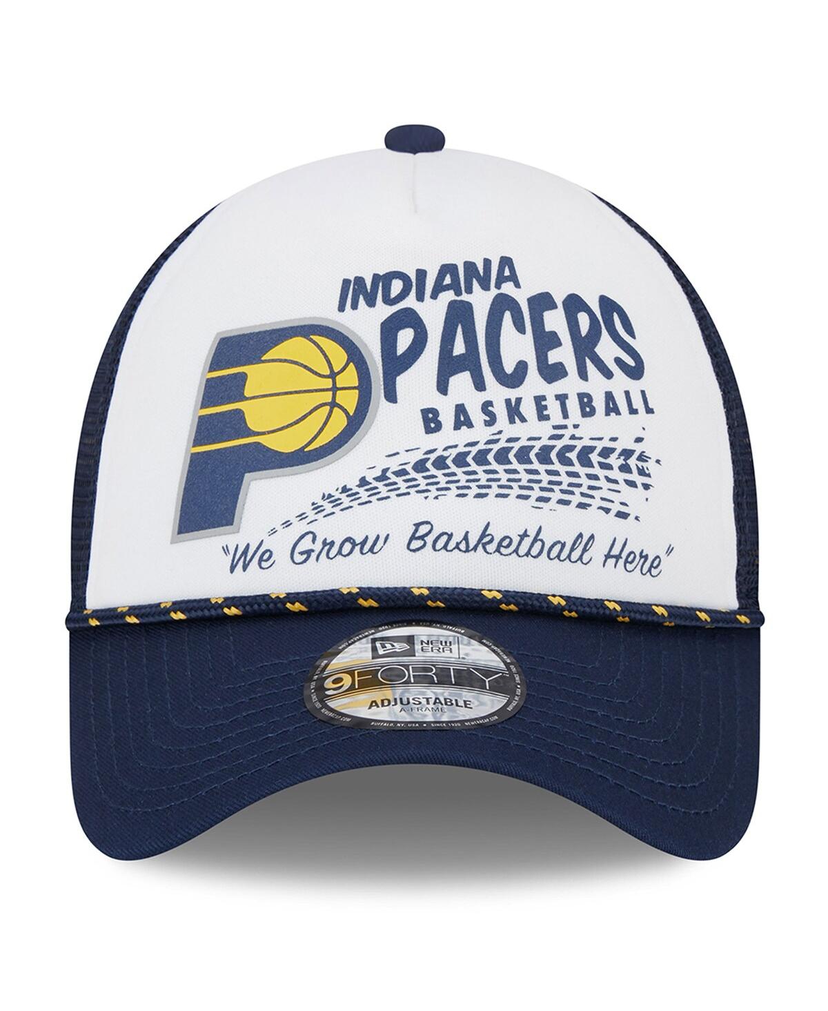 Shop New Era Men's  White, Navy Indiana Pacers 2024 Nba All-star Game Burnout Print A-frame 9forty Trucker In White,navy