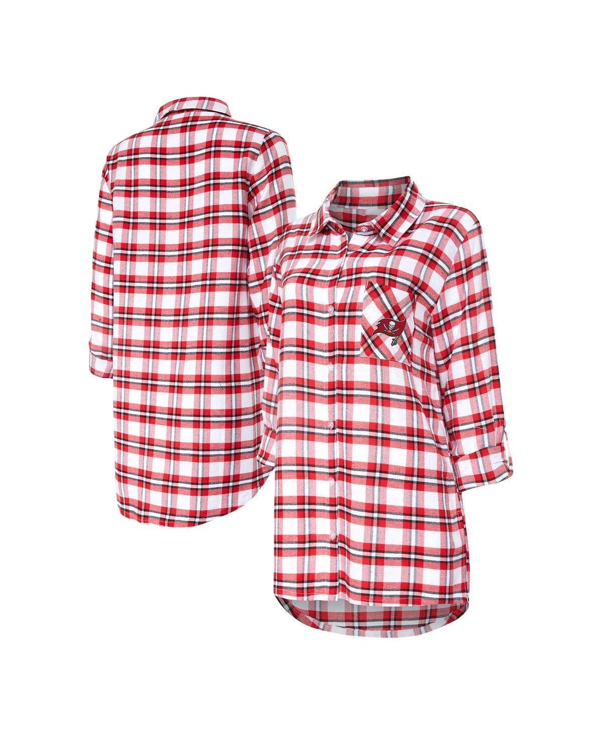 Shop Concepts Sport Women's  Red Tampa Bay Buccaneers Sienna Plaid Full-button Long Sleeve Nightshirt