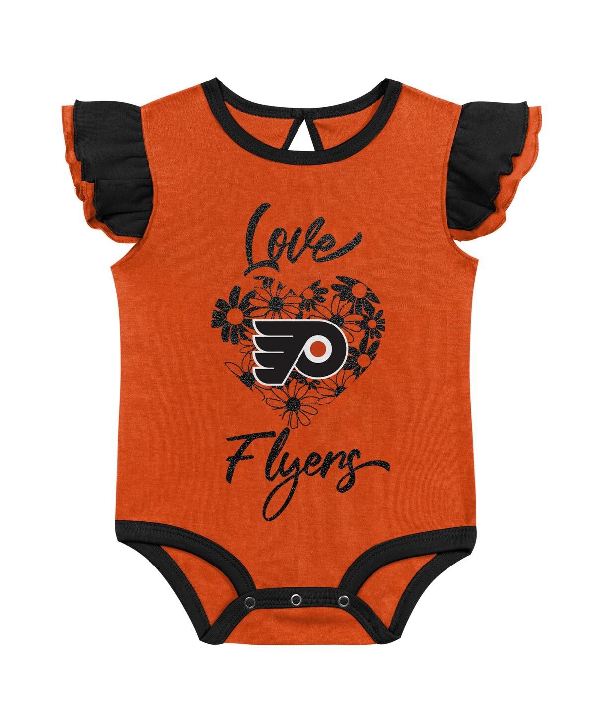 Shop Outerstuff Baby Girls Orange, Black Philadelphia Flyers Two-pack Training Bodysuit Set In Orange,black