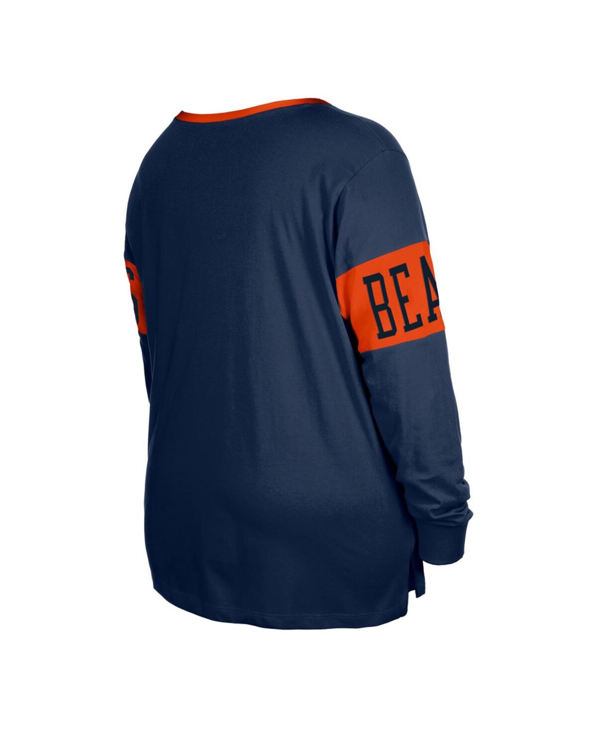 Shop New Era Women's  Navy Chicago Bears Plus Size Lace-up Notch Neck Long Sleeve T-shirt