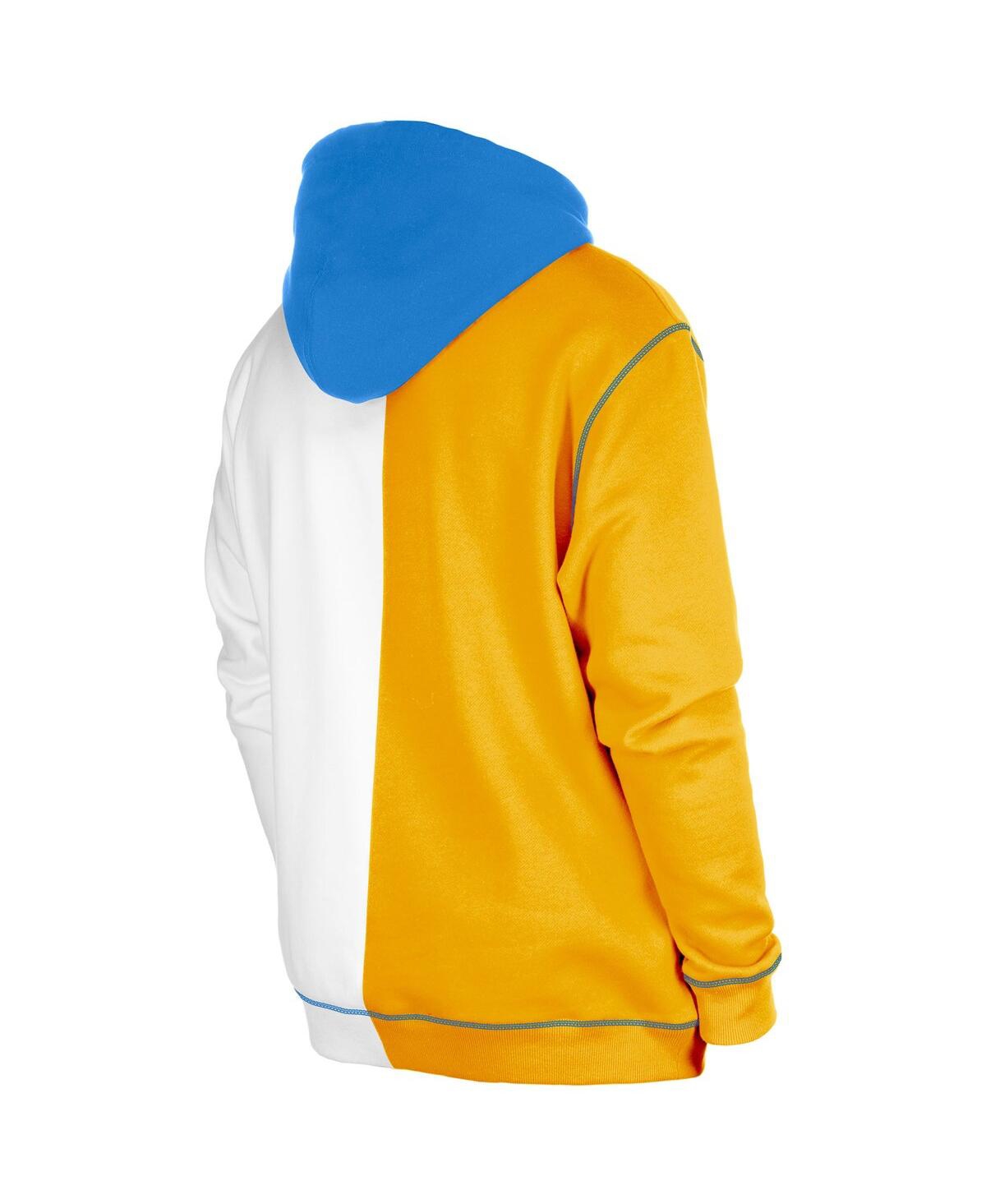 NEW ERA MEN'S NEW ERA GOLD, WHITE LOS ANGELES CHARGERS THIRD DOWN SPLIT RAGLAN PULLOVER HOODIE 