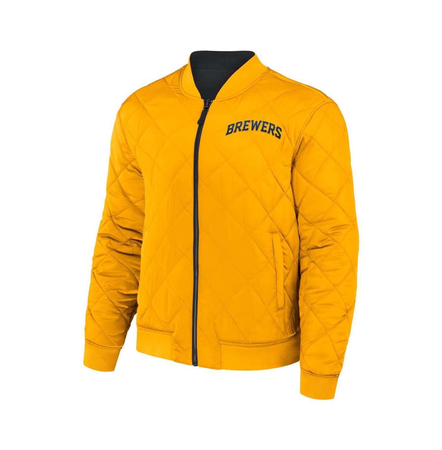 Мужская куртка Fanatics Darius Rucker Collection by Black, Gold Milwaukee Brewers Reversible Full-Zip Bomber — фото 2