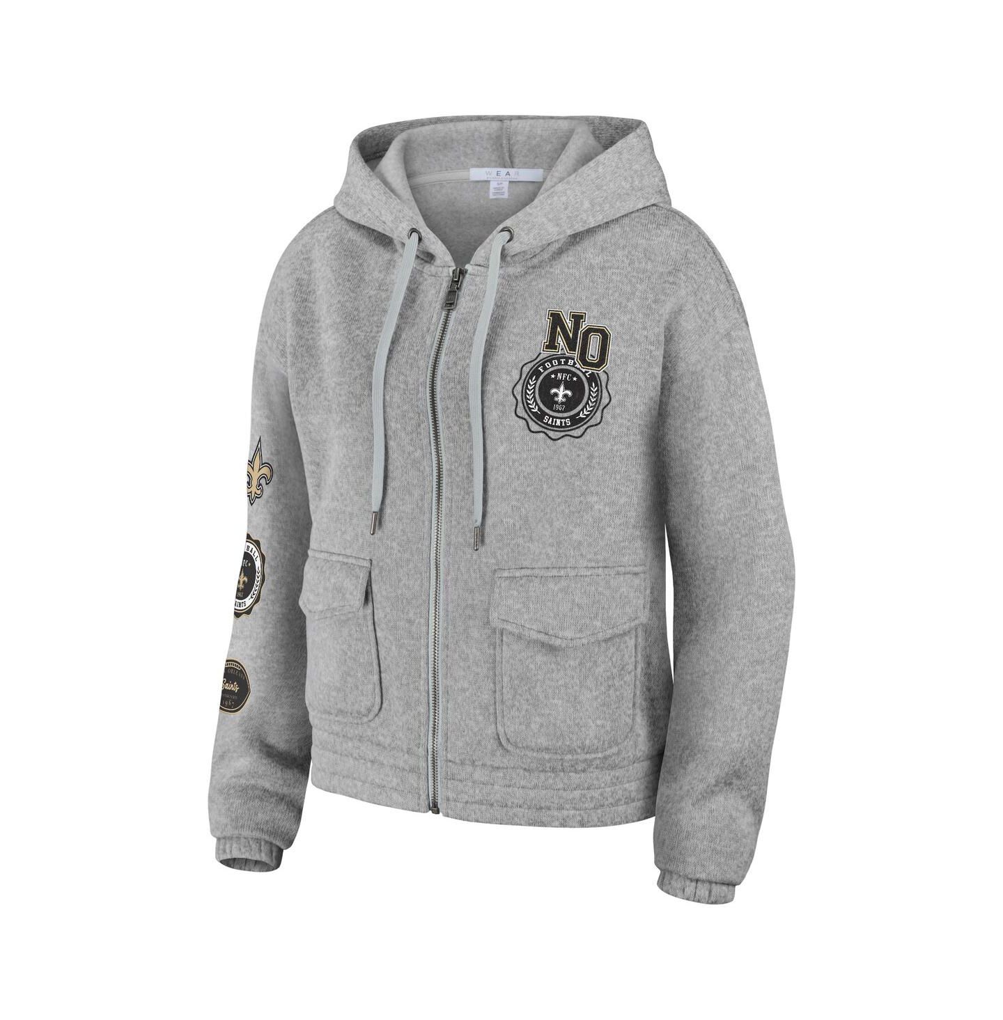 Женское худи WEAR by Erin Andrews Heather Gray New Orleans Saints Full-Zip — фото 3