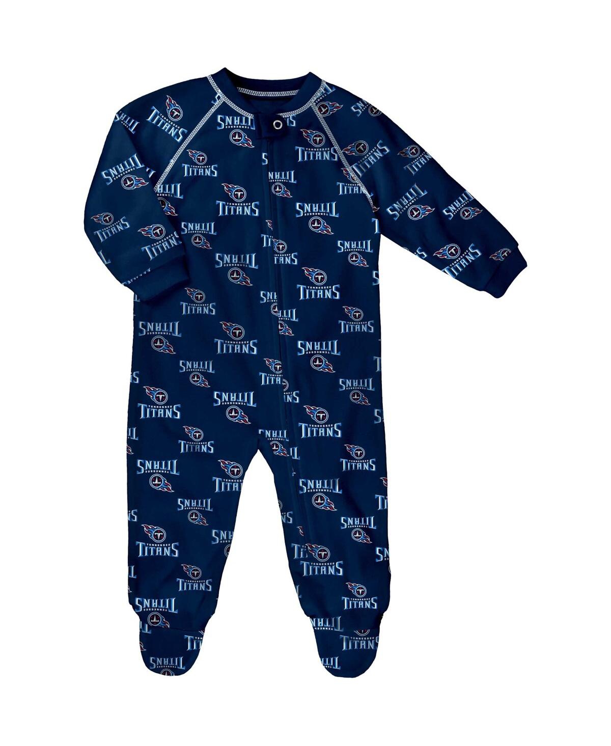 Outerstuff Newborn Navy Tennessee Titans Allover Print Raglan Full-zip Jumper In Navy
