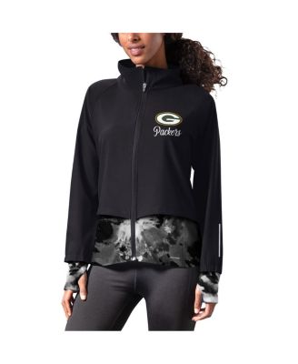 Women s MSX by Michael Strahan Black Green Bay Packers Grace Raglan Full Zip Running Jacket Macy s