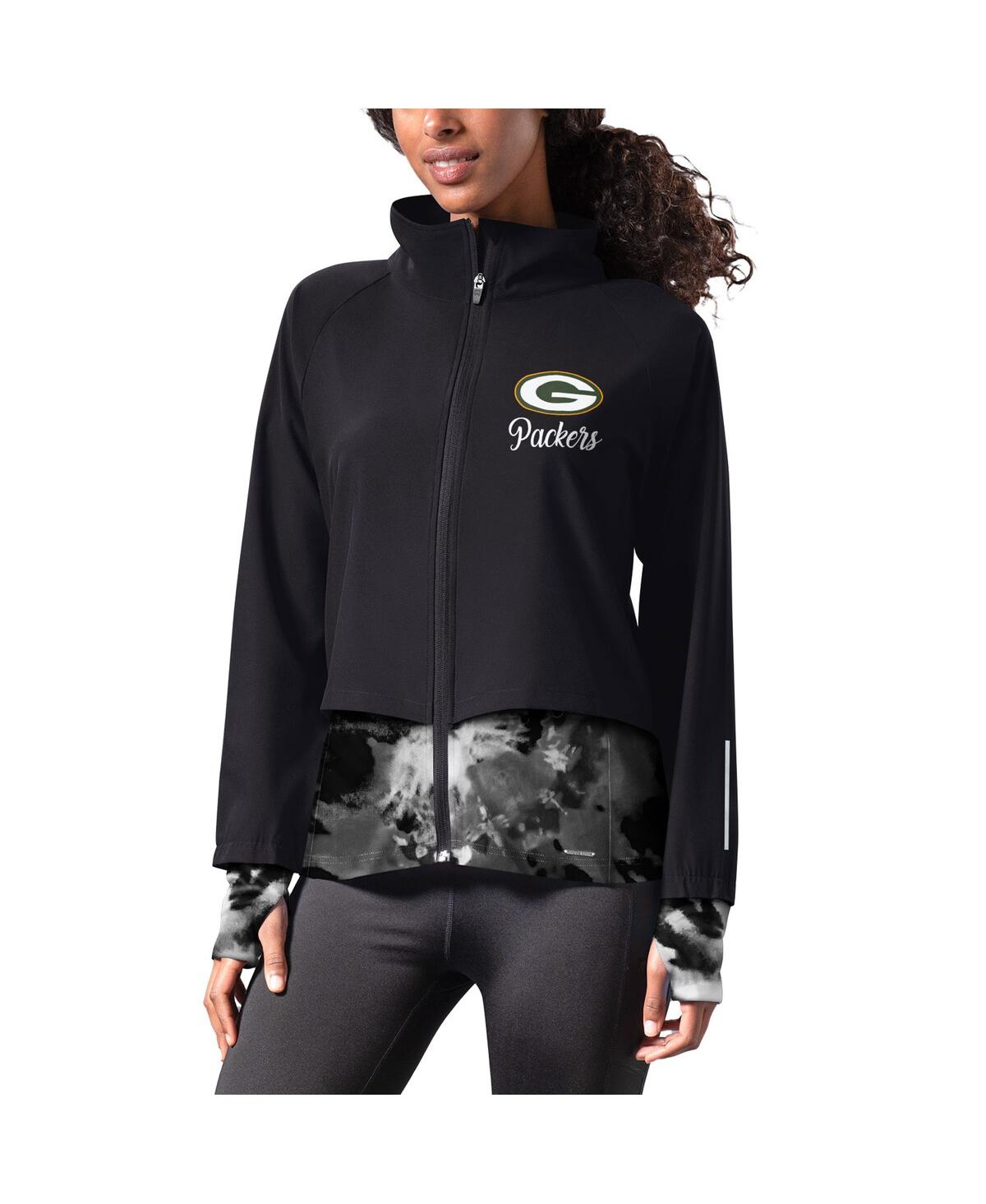 Women's Msx by Michael Strahan Black Green Bay Packers Grace Raglan Full-Zip Running Jacket - Black