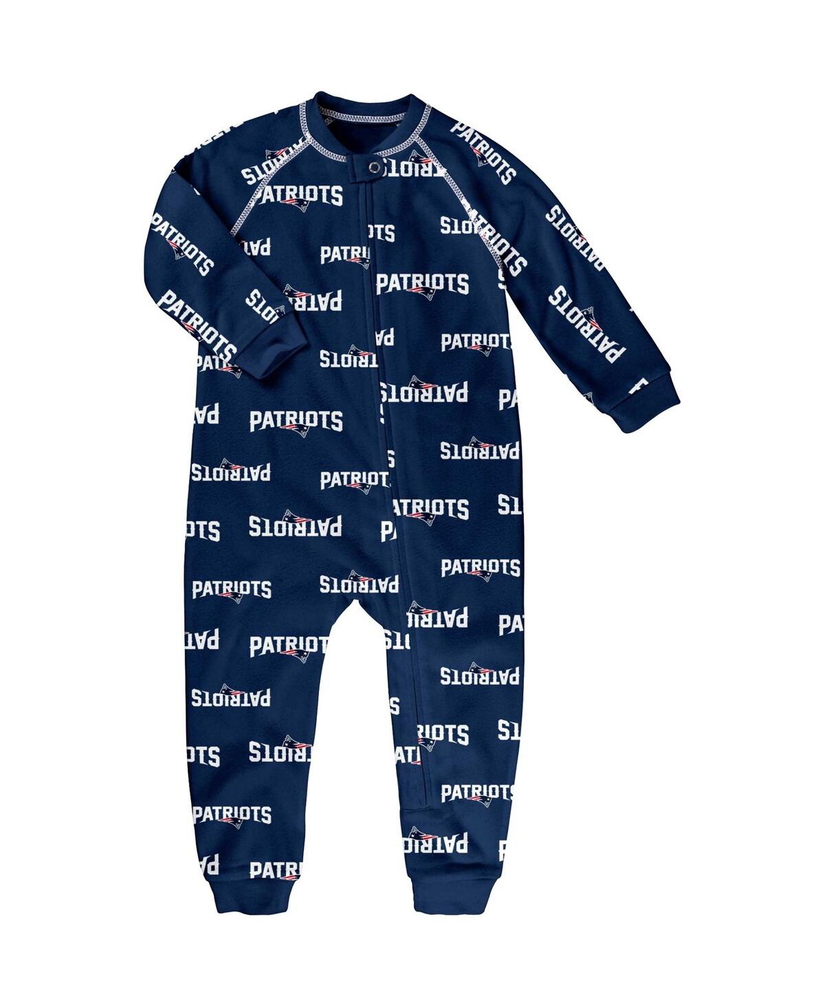 Shop Outerstuff Toddler Boys And Girls Navy New England Patriots Allover Print Raglan Full-zip Sleeper