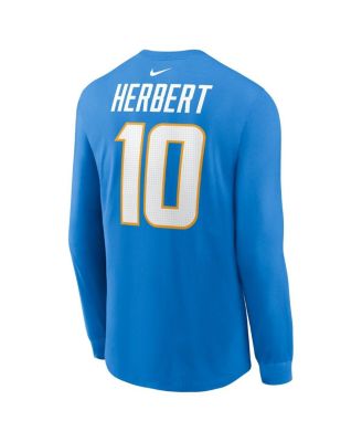 Men's Justin Herbert Powder Blue Los Angeles Chargers Player Name and Number Long Sleeve T-shirt