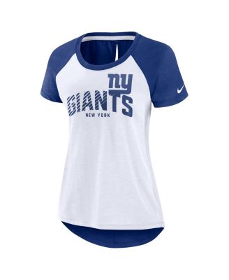 Women's White, Royal New York Giants Back Slit Lightweight Fashion T-shirt