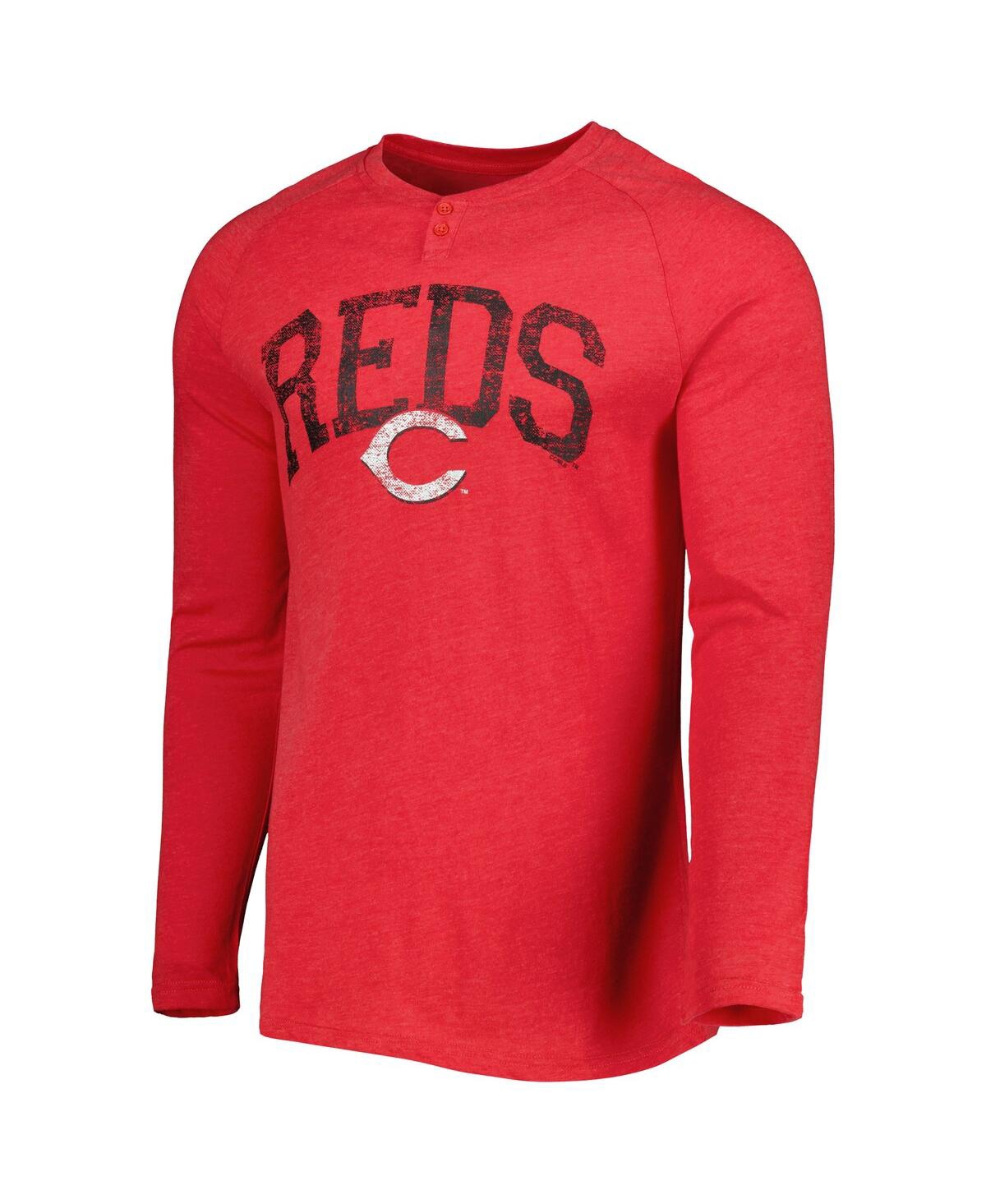 Men's Concepts SportDistressed Cincinnati Red Distresseds Inertia Raglan Long Sleeve Henley T-shirt - Heather Red