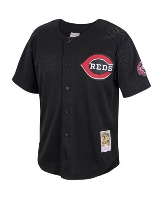 Men's Barry Larkin Black Cincinnati Reds Cooperstown Collection Mesh Batting Practice Button-Up Jersey