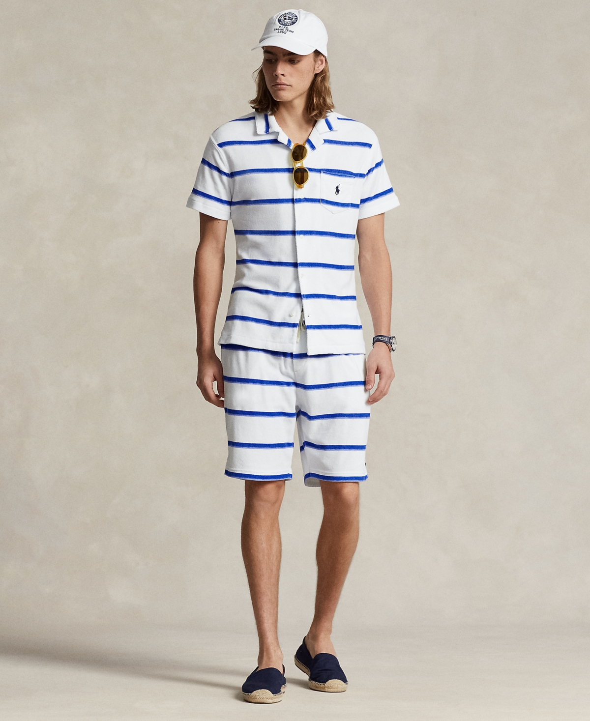 Polo Ralph Lauren Men's Custom Slim Fit Striped Terry Camp Shirt
