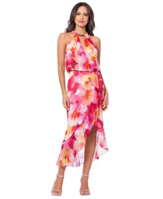 XSCAPE - Petite Printed High-Low Hem Midi Dress