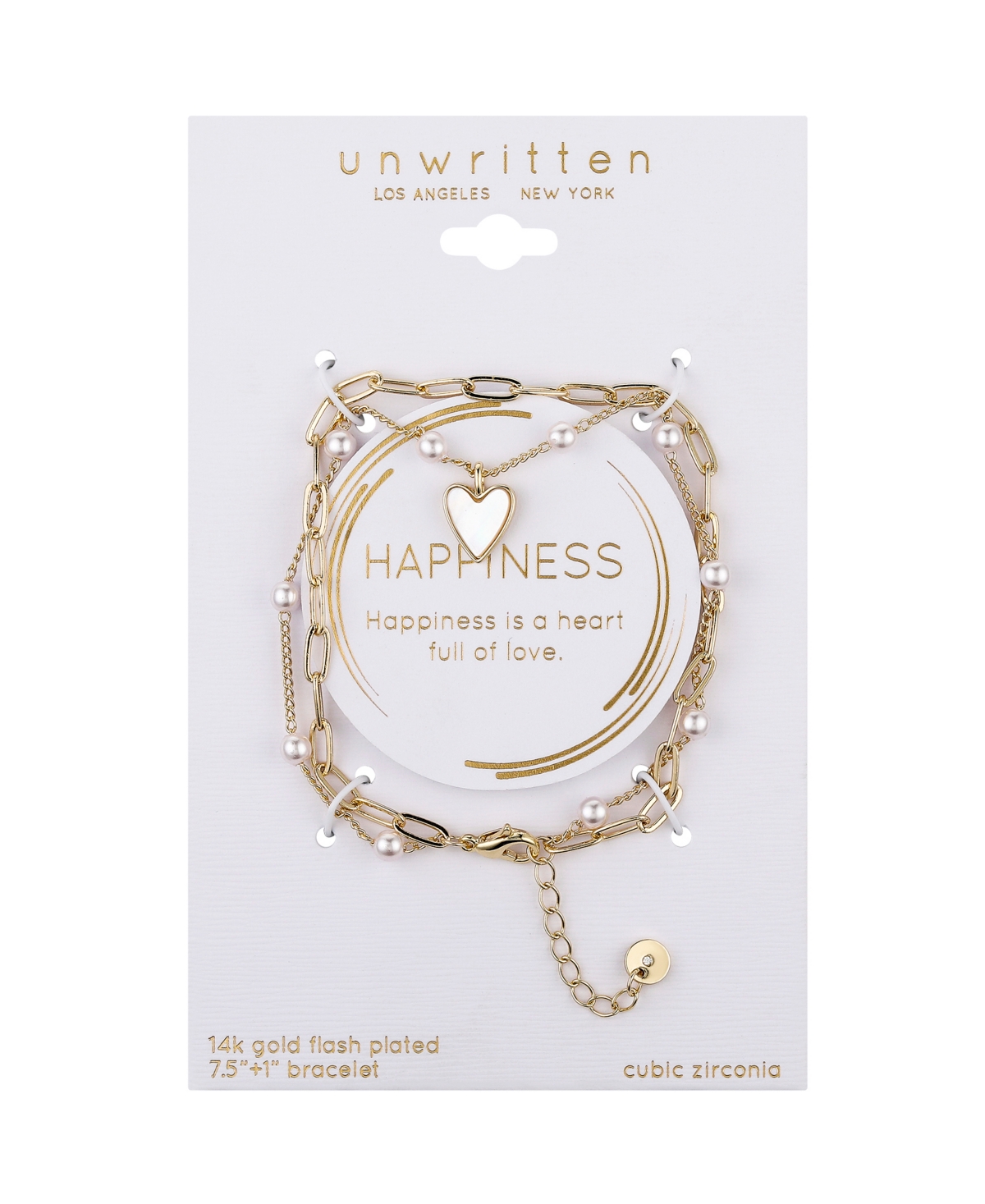 Shop Unwritten Imitation Mother Of Pearl Heart And White Imitation Pearl Bracelet In Gold