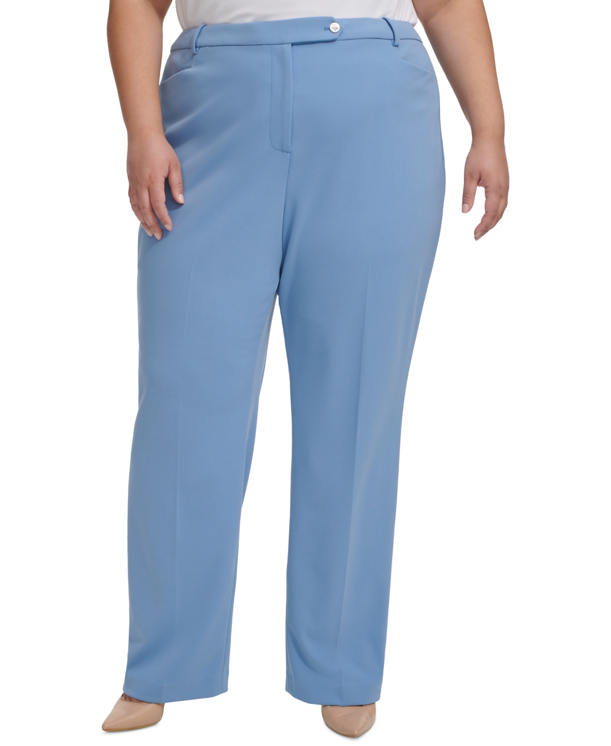 Calvin Klein Plus Size Mid-rise Straight-leg Buttoned-tab Pants In Bayou