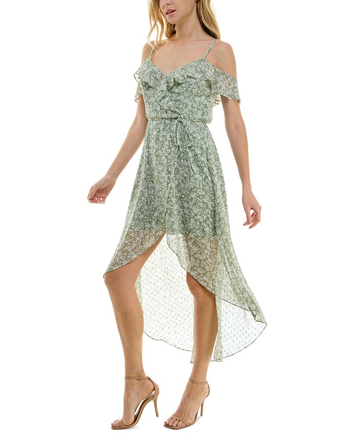 BCX Juniors' Floral Jacquard Ruffled High-Low Hem Dress - Macy's