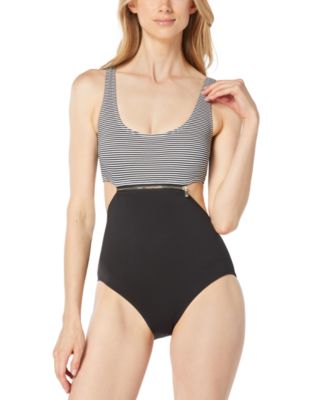 Michael Kors - Women's Zip-Detail Striped-Top One-Piece Swimsuit