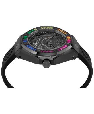 Men's Automatic Skeleton Royal Black Silicone Strap Watch 46mm