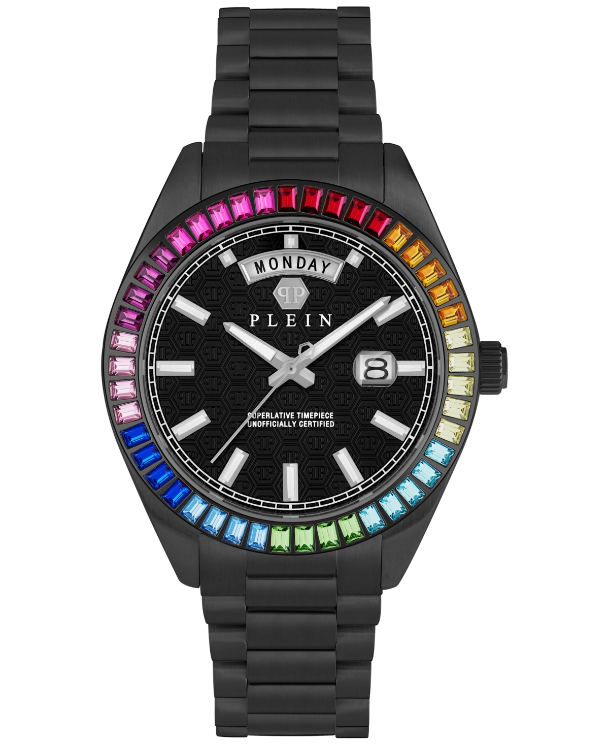 Men's Date Superlative Black Ion Plated Stainless Steel Bracelet Watch 42mm - Black
