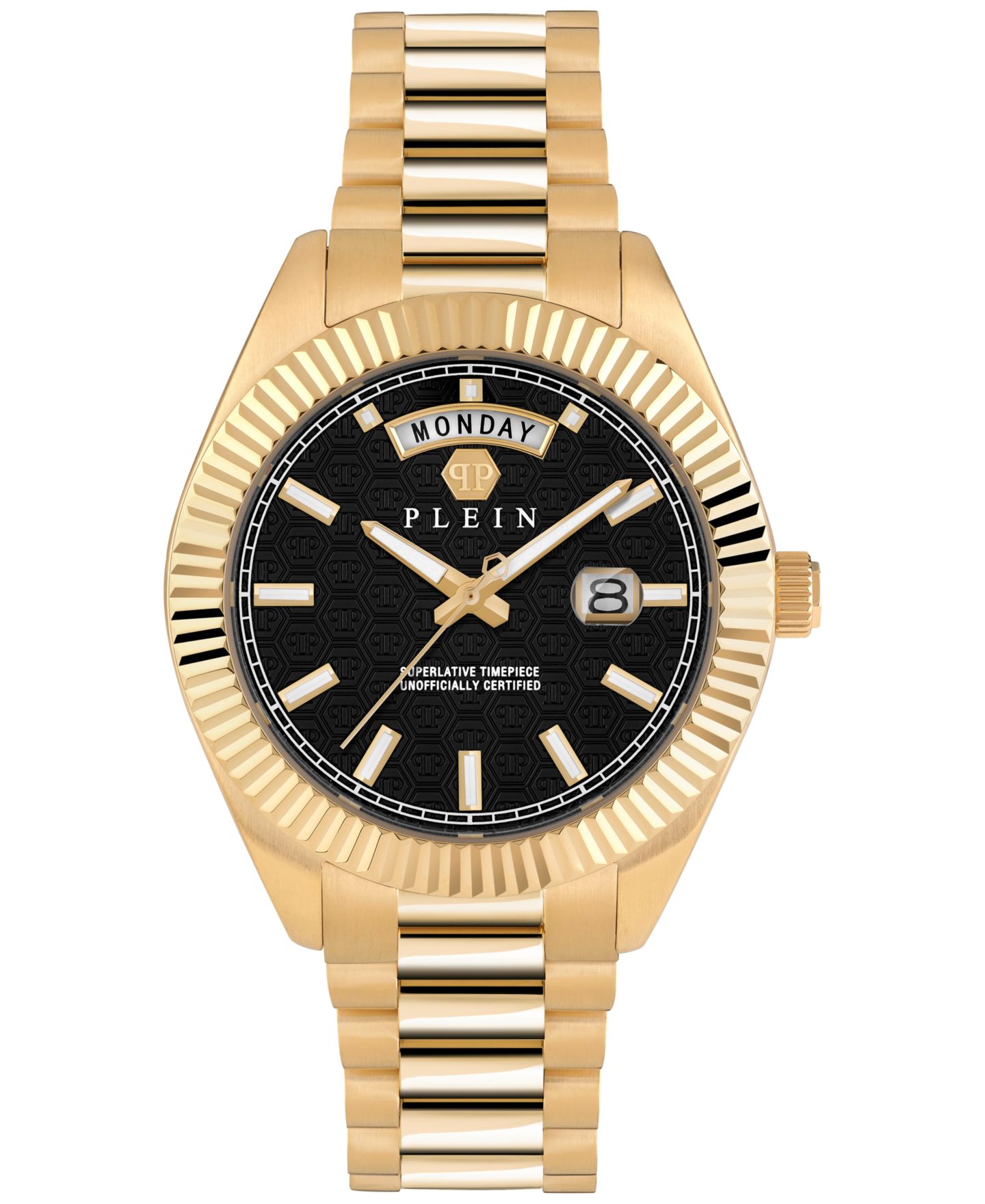 Мужские часы Philipp Plein Date Superlative Gold Ion Plated Stainless Steel Bracelet Watch 42mm — фото 1