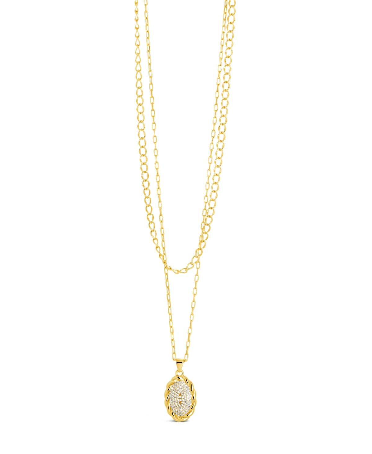 Sterling Forever Silver-Tone orTone Cubic Zirconia Round Pendant Galette Layered Necklace - Gold