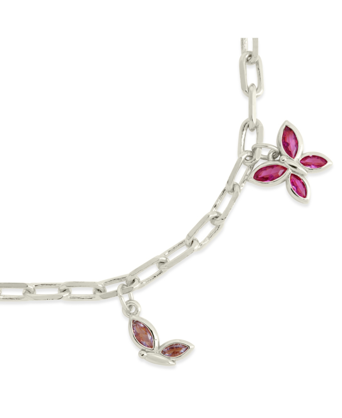 Sterling ForeverTone or Gold-Tone Pink Cubic Zirconia Butterfly Charm Caria Anklet - Silver