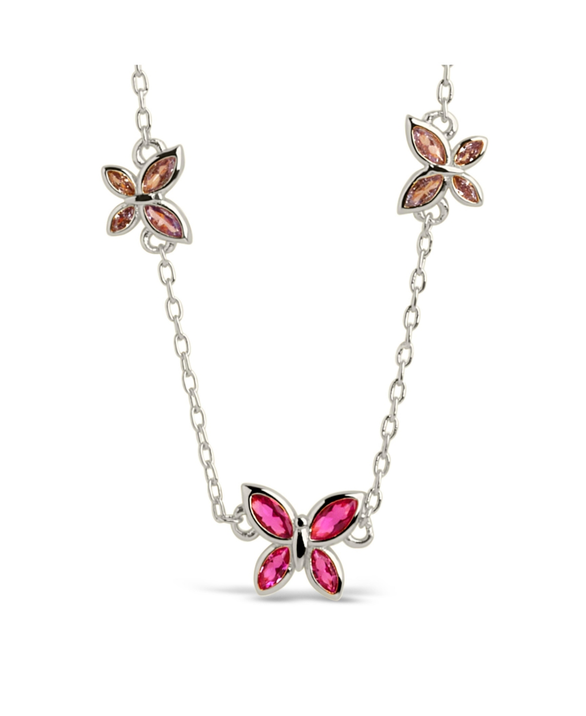 Sterling ForeverTone or Gold-Tone Pink Cubic Zirconia Butterfly Charm Caria Necklace - Silver