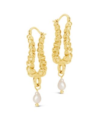Gold-Tone or Silver-Tone Drop Cultured Freshwater Pearl Sylvie Statement Hoops