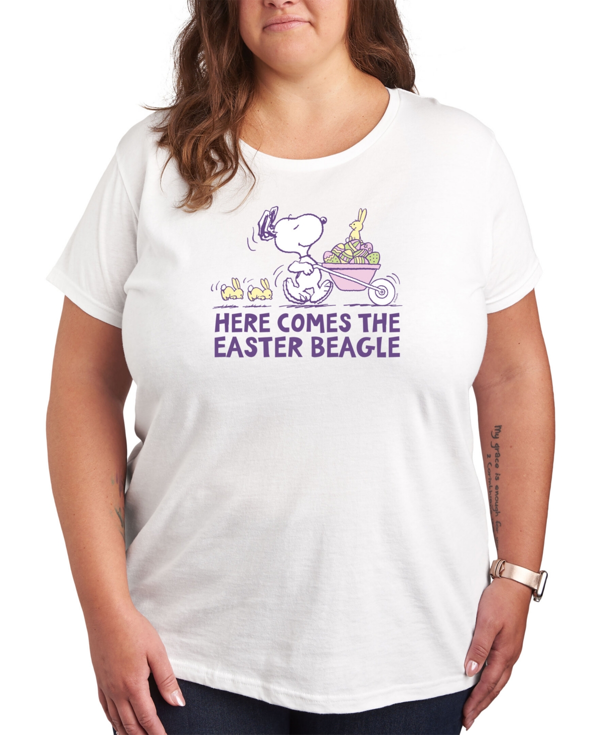 Air Waves Trendy Plus Size Peanuts Snoopy Easter Graphic T-shirt - White