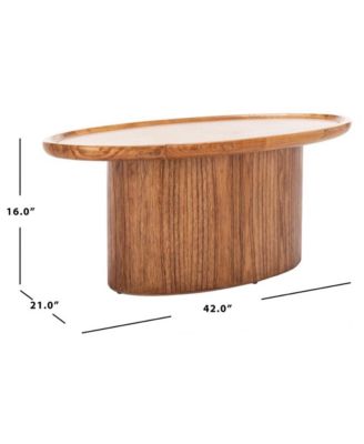 42" Oval Coffee Table with Pedestal Base, Bayur Wood and MDF, Rustic Natural Finish, No Assembly Required