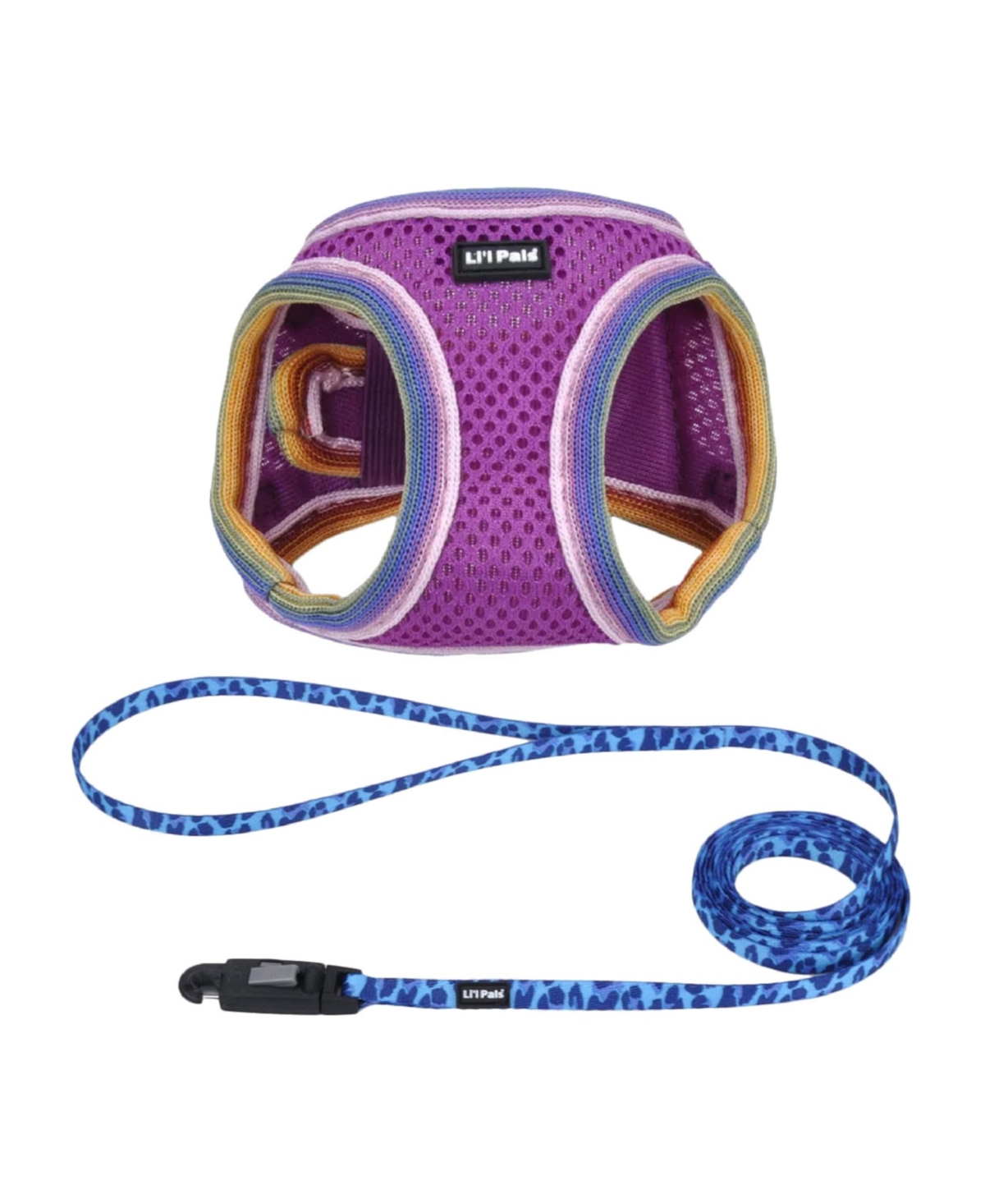 Li'l Pals by Dog Walking Bundle - Patterned Dog Leash with E-z Snap (Light Blue Paw, 3/8" x 6') & Comfort Mesh Dog Harness (Orchid, 3/8" x