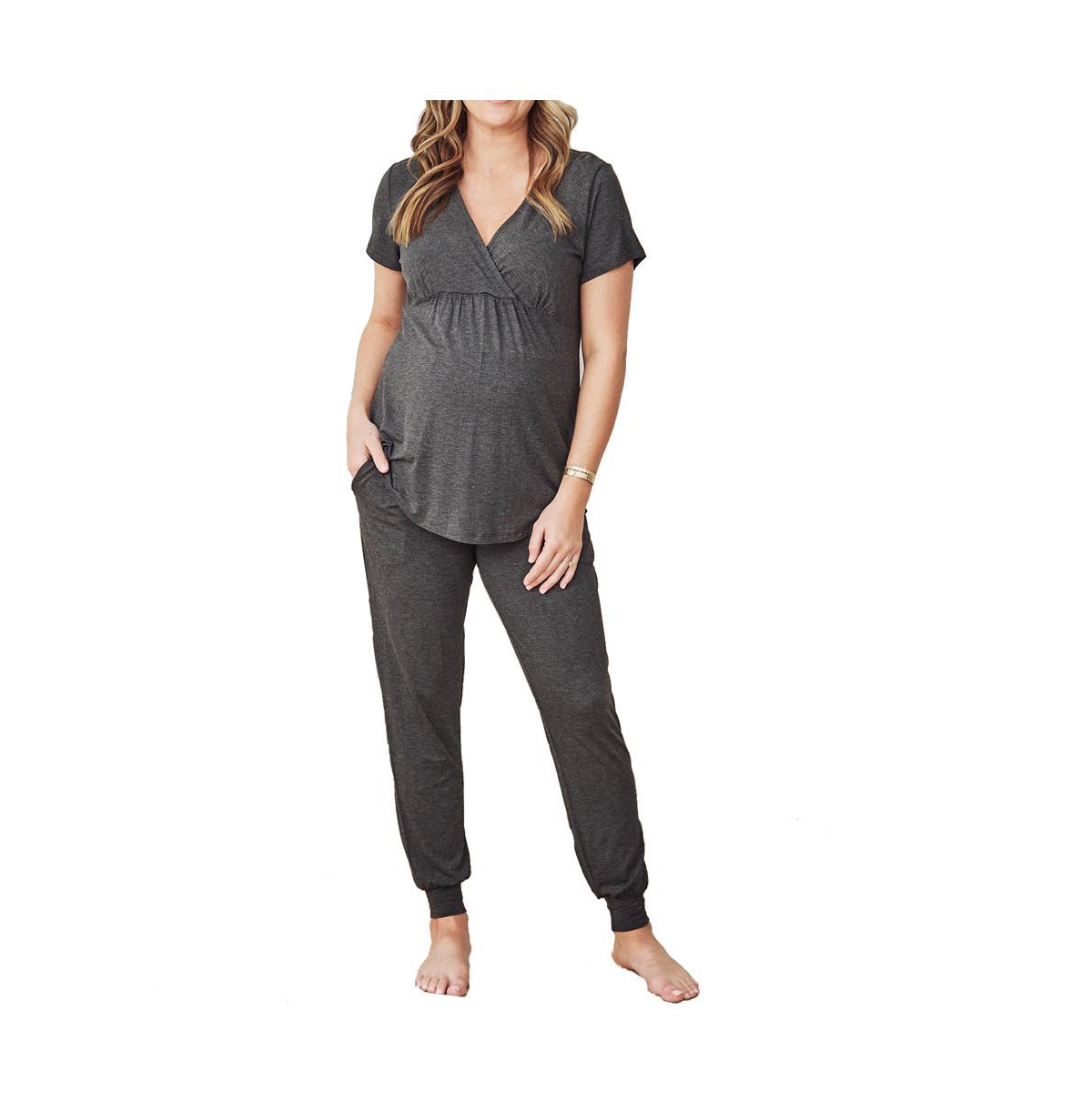 Maternity Angel 2-Piece Kyra Loungewear/Sleepwear Pj - Charcoal
