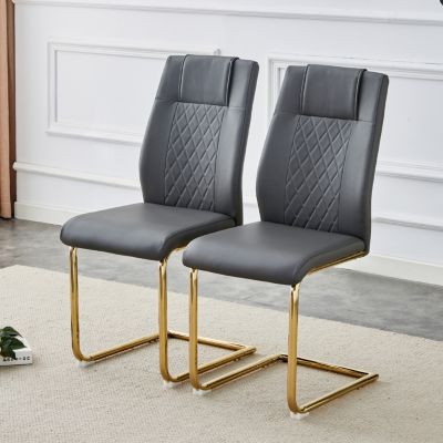  4 Gray+Pu Dining/Restaurant Chairs With Gold Legs