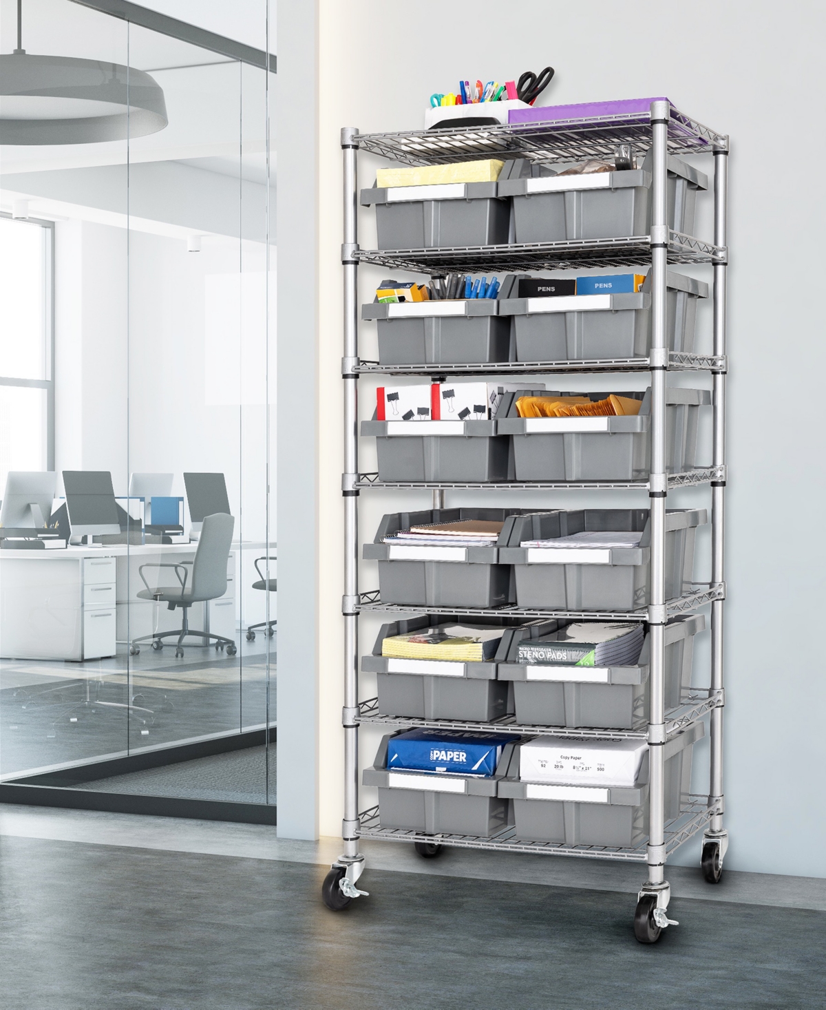 Seville Classics 7-tier Nsf 12 Bin Rack System, Nsf Certified In Gray