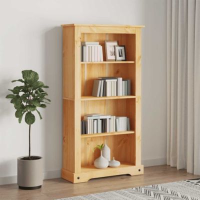 Medium Rectangular Bookcase in Solid Waxed Pinewood with Open Shelving