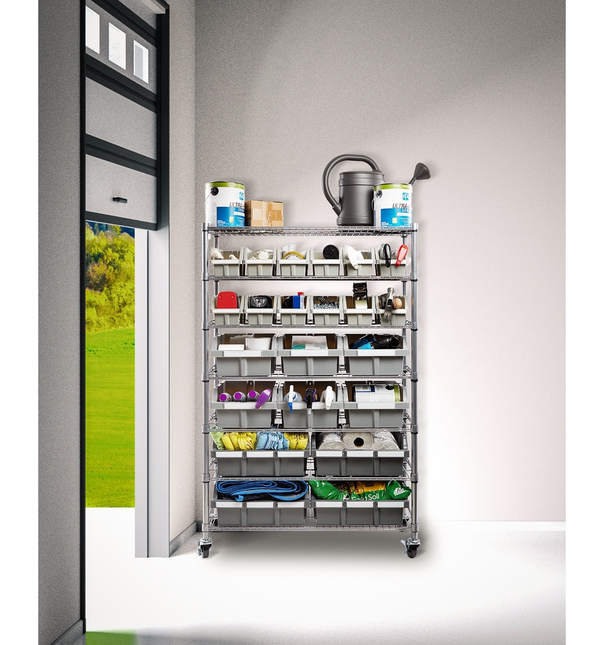 Seville Classics 7-tier 21 Bin Rack System, Nsf Certified In Gray