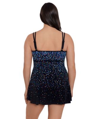 Women's Rainbow Sprinkles Empire Princess Seam Long Torso Swim Dress